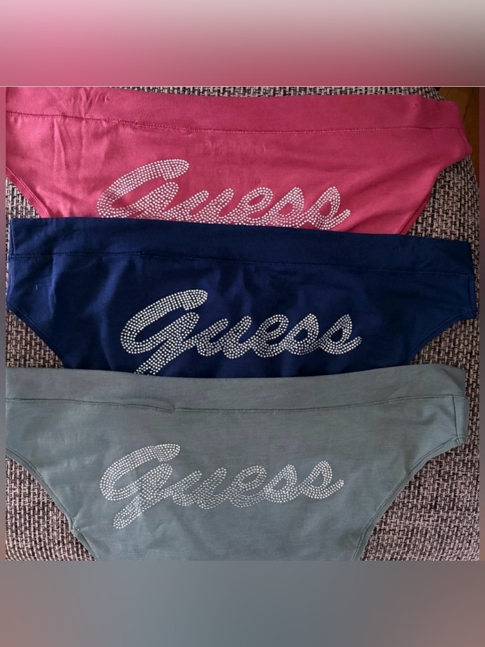 Guess Pink, Blue, and Green Bikini Panties Trio